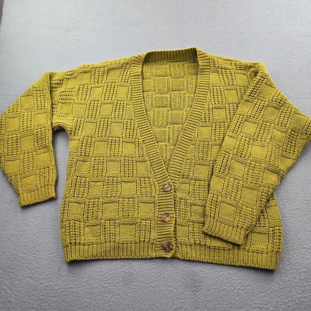 Womens Cardigan Sweater Green Chunky Knit Plunge V Neck Button Front Streetwear